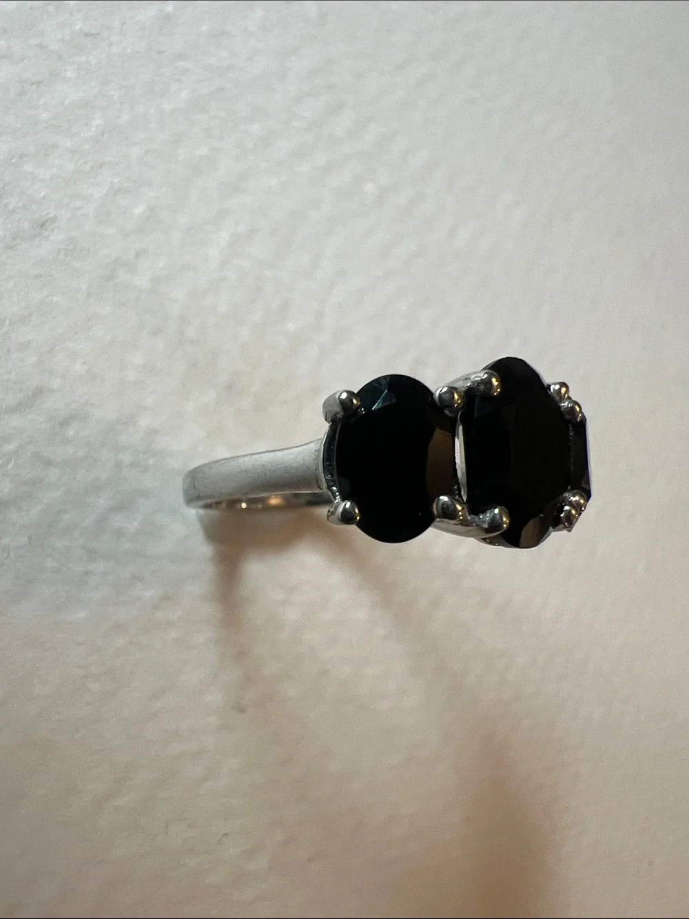 Sterling Silver Black Stone Three-Stone Ring